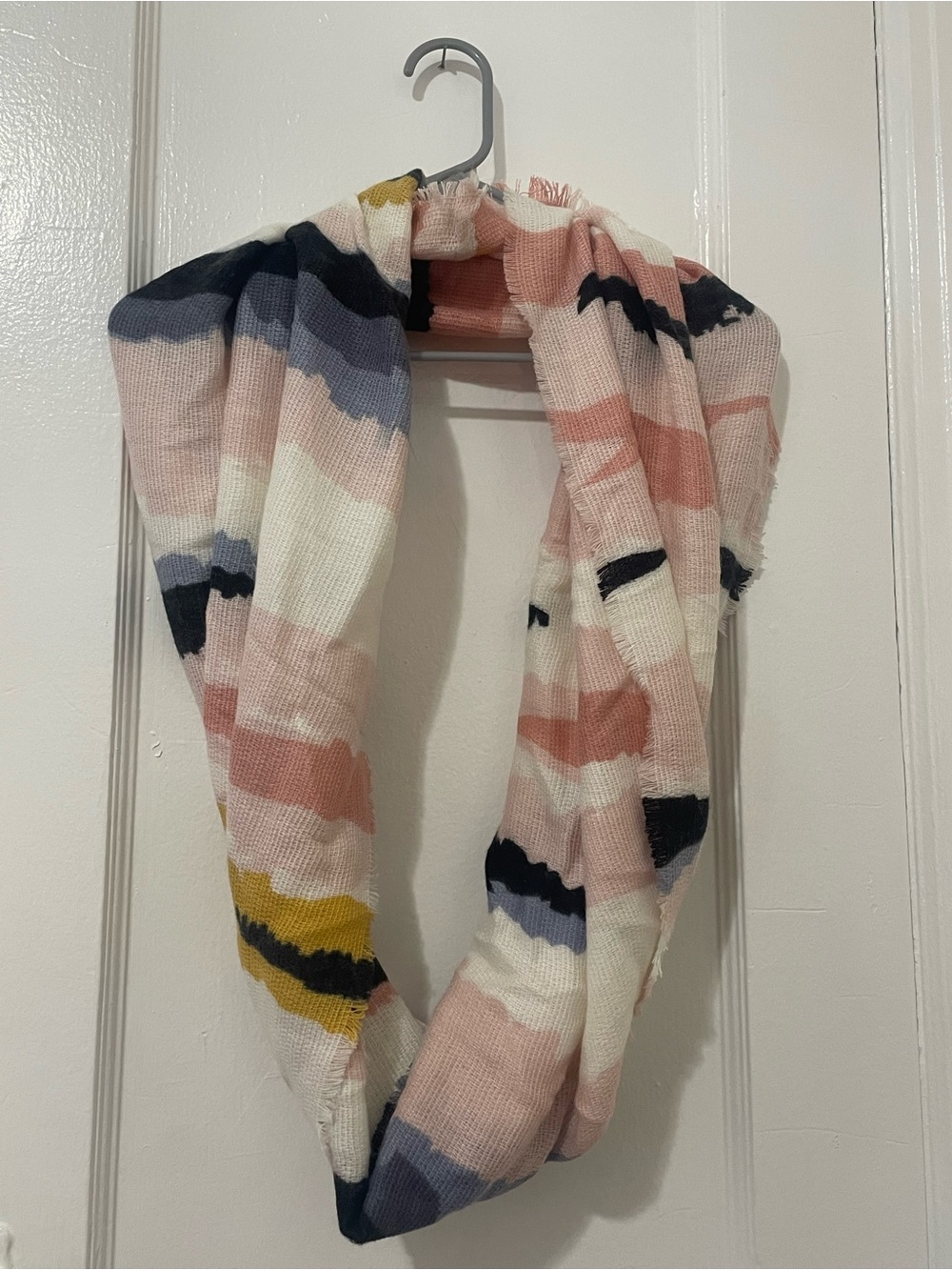 Striped Knit Infinity Scarf in Pink, White & Navy
